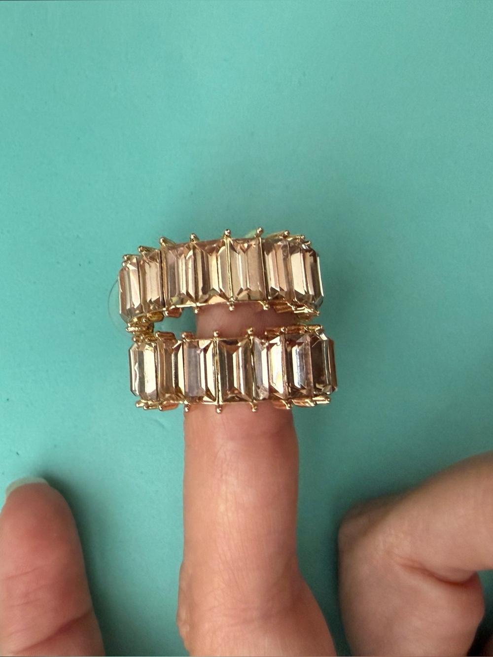 Gold Crystal Hoop Earrings- Clear Champagne